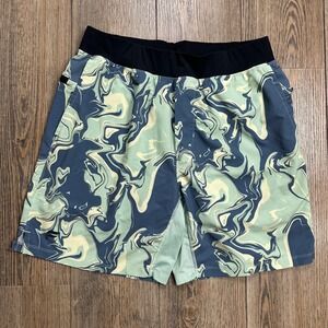 Fabletics Fundamental Shorts Mens Medium Blue Green Marble Swirl Athletic Lined